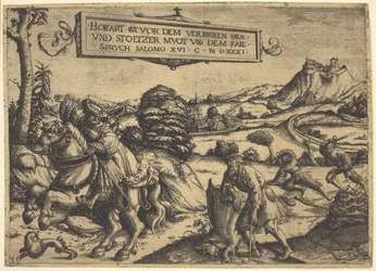 Allegorie von "Hochmut kommt vor dem Fall...": Ein Herr und eine Dame zu Pferd