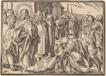 Der Gelähmte, geheilt von Christus, nimmt seine Matte auf