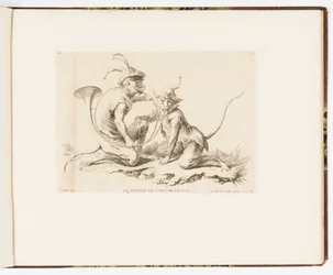 Tafel 10, Le Maître de Cors de Chasse (Der Meister des Jagdhorns), Singeries ou différentes actions de la vie humaine représentées par des singes (Affenspielereien oder verschiedene Handlungen des menschlichen Lebens dargestellt von Affen)