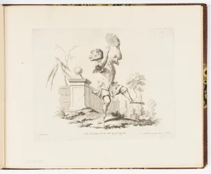 Tafel 10, Le Tambour de Basque (Das Tamburin), Singeries ou différentes actions de la vie humaine représentées par des singes (Affenkapriolen oder verschiedene Handlungen des menschlichen Lebens dargestellt von Affen)