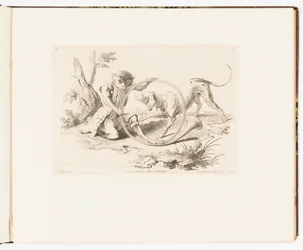 Tafel 2, Le Corps de Chasse (Das Jagdhorn), Singeries ou différentes actions de la vie humaine représentées par des singes (Affenkapriolen oder verschiedene Handlungen des menschlichen Lebens dargestellt von Affen)