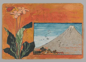Kleine Karte mit Berg Fuji und Blumen