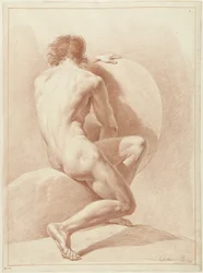 Sitzender männlicher Akt, von hinten gesehen