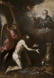 Christus gegeißelt, kniend vor Gott dem Vater