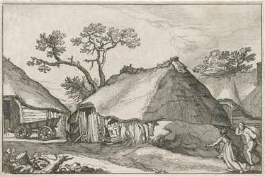 Bauernhof und ein Wagen auf einem Hof