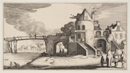 Brücke mit einem Mauthaus, aus Landschaften (Playsante Lantschappen)