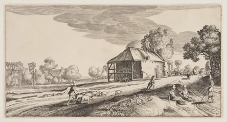 Kreuzung in der Nähe einer Wassermühle, aus Landschaften (Playsante Lantschappen)