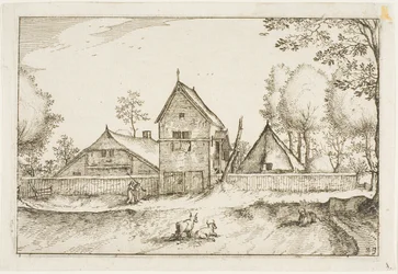 Großer ummauerter Bauernhof, Platte 23 nach Bilder von Bauernhöfen, Landhäusern und rustikalen Dörfern (Praediorum villarum et rusticarum casularum icones)