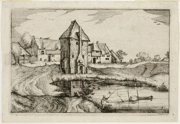 Der Teich, Platte neun nach Bilder von Bauernhöfen, Landhäusern und rustikalen Dörfern (Praediorum villarum et rusticarum casularum icones)