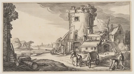 Wachturm an einem Fluss, aus Landschaften (Playsante Lantschappen)