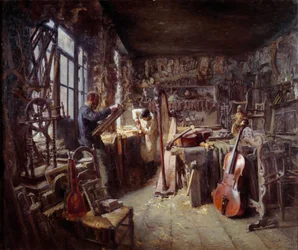 Ein Restaurator in seiner Werkstatt voller Instrumente