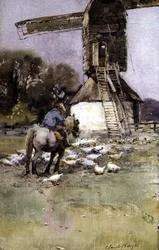 Reiter bei einer Windmühle