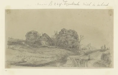 Landschaft mit einem Heuhaufen und einer Schafherde