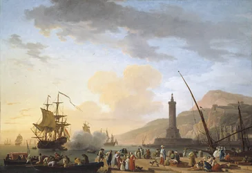 Ein Hafen bei Sonnenuntergang