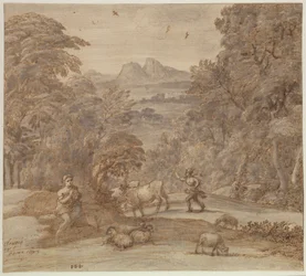 Landschaft mit Merkur und Apollo als Hirte