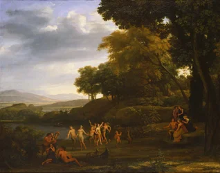 Tanzende Satyrn und Nymphen in einer Landschaft