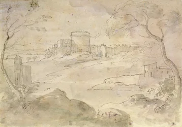 Landschaft mit befestigter Stadt