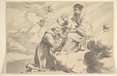 Der heilige Franz von Assisi, das Christkind auf dem Schoß der Jungfrau anbetend