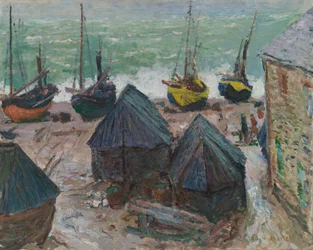Boote am Strand von Étretat