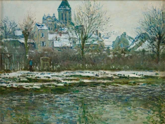 Schneeeffekt in Vétheuil oder Kirche von Vétheuil