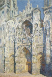 Kathedrale von Rouen, das Portal und der Turm Saint Romain, volle Sonne, blaue Harmonie und Gold