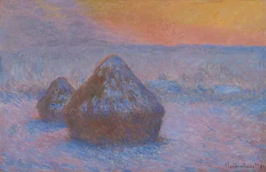 Getreideschober (Sonnenuntergang, Schneeeffekt)