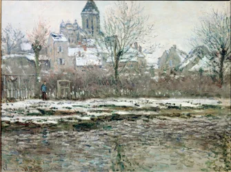 Die Kirche von Vetheuil im Schnee