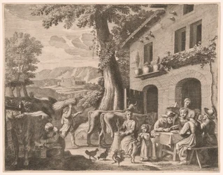 Ein Bauer am Tisch mit seiner Familie, Platte 13 aus Pastorales