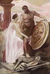Der Schild des Achilles, geschaffen von Vulkan. Illustration von Clement Gontier für Homers 