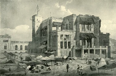 Vorderansicht der Residenz, Lucknow, nach der Entlastung, ca. 1858, 1901
