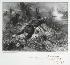 Deutsch-Französischer Krieg 1870-1871: Französische Schützen. Aus einer Serie von Lithografien von Clement August Andrieux über die Nationalgarden.