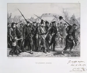 Deutsch-Französischer Krieg 1870-1871: Preußische Kriegsgefangene. Aus einer Serie von Lithografien von Clément Auguste Andrieux über die Nationalgarden.