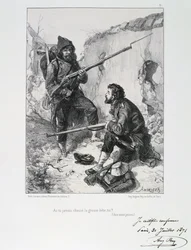 Deutsch-Französischer Krieg 1870-1871. Belagerung von Paris 19. Sept. 1870-28. Jan. 1871. Ankunft der Mobilgarde zur Unterstützung der Verteidigung von Paris, September 1870. Aus einer Lithografienserie von Clément-Auguste Andrieux über die Nationalgarden.