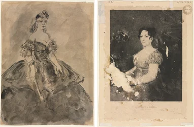 Beim Ball (recto); Die Frau mit dem Fächer, nach Goya (verso)