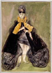 Frau mit grünem Hintergrund (Aquarell von Constantin Guys, 19. Jahrhundert)