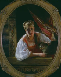 Russische Schönheit mit Katze