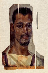 Porträt einer männlichen Mumie. 3. Jahrhundert, römische Periode (altes Ägypten) (30 v. Chr.-395 n. Chr.) Aus der Region Fayoum (Fayum). Paris, Musée du Louvre