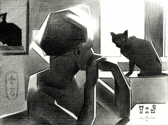 Ägyptische Königin und schwarze Katze