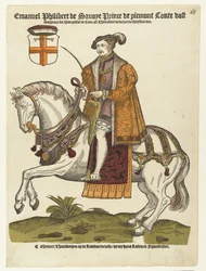 Porträt von Emanuel Philibert von Savoyen zu Pferd