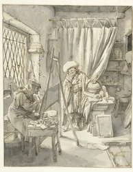 Ein Künstler mit einem Modell in seinem Atelier