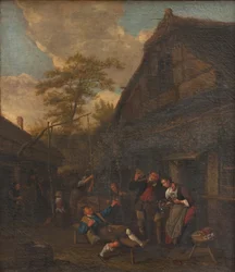 Bauern vor einem Gasthaus