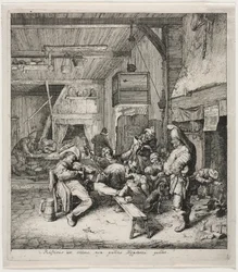 Geigenspieler, der im Gasthaus sitzt