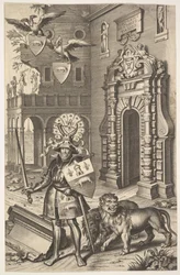Allegorisches Porträt von Graf Tassis, Illustration aus Jean Jacques Chifflet, Les marques