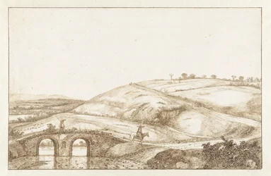 Hügellandschaft mit Steinbrücke