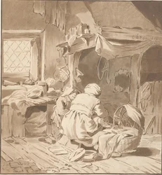 Bauerninterieur mit zwei Frauen