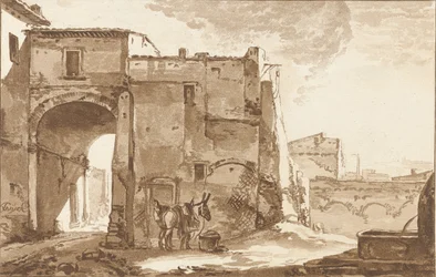 Tor mit Reisendem und Maultier