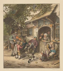 Geigenspieler vor einem Gasthaus