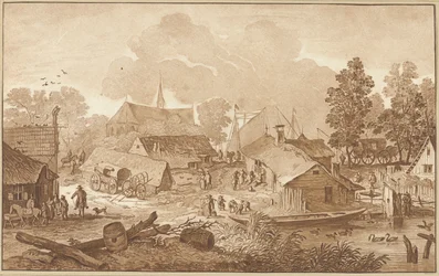 Dorfansicht mit Teich