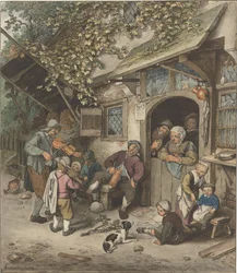 Geigenspieler vor einem Gasthaus