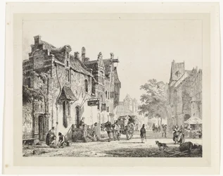 Stadtansicht mit Pferdewagen